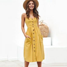 Load image into Gallery viewer, Summer Women Sexy Sling Print Pocket Halter Button Beach Dress 2021 Female Bohemia Holiday Midi Retro Lady Dresses Plus Size
