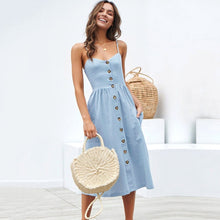 Load image into Gallery viewer, Summer Women Sexy Sling Print Pocket Halter Button Beach Dress 2021 Female Bohemia Holiday Midi Retro Lady Dresses Plus Size
