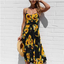 Load image into Gallery viewer, Summer Women Sexy Sling Print Pocket Halter Button Beach Dress 2021 Female Bohemia Holiday Midi Retro Lady Dresses Plus Size
