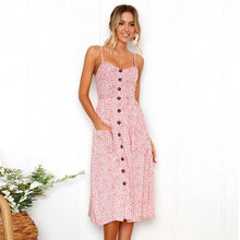 Load image into Gallery viewer, Summer Women Sexy Sling Print Pocket Halter Button Beach Dress 2021 Female Bohemia Holiday Midi Retro Lady Dresses Plus Size
