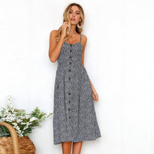 Load image into Gallery viewer, Summer Women Sexy Sling Print Pocket Halter Button Beach Dress 2021 Female Bohemia Holiday Midi Retro Lady Dresses Plus Size
