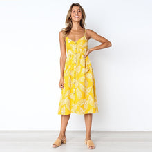 Load image into Gallery viewer, Summer Women Sexy Sling Print Pocket Halter Button Beach Dress 2021 Female Bohemia Holiday Midi Retro Lady Dresses Plus Size
