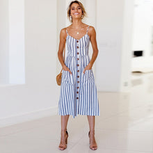 Load image into Gallery viewer, Summer Women Sexy Sling Print Pocket Halter Button Beach Dress 2021 Female Bohemia Holiday Midi Retro Lady Dresses Plus Size

