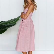 Load image into Gallery viewer, Summer Women Sexy Sling Print Pocket Halter Button Beach Dress 2021 Female Bohemia Holiday Midi Retro Lady Dresses Plus Size
