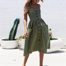 Load image into Gallery viewer, Summer Women Sexy Sling Print Pocket Halter Button Beach Dress 2021 Female Bohemia Holiday Midi Retro Lady Dresses Plus Size
