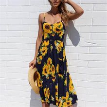 Load image into Gallery viewer, Summer Women Sexy Sling Print Pocket Halter Button Beach Dress 2021 Female Bohemia Holiday Midi Retro Lady Dresses Plus Size
