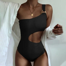 Load image into Gallery viewer, Micendy One Shoulder Swimsuit Women Sexy Hollow Out Swimwear Summer Black Bathing Suits Beach Swim High Waist One Piece Monokini
