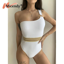 Load image into Gallery viewer, Micendy One Shoulder Swimsuit Women Sexy Hollow Out Swimwear Summer Black Bathing Suits Beach Swim High Waist One Piece Monokini
