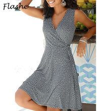 Load image into Gallery viewer, New Casual Polka Dot Dress Women V Neck Sleeveless Bandage Beach Dress Summer Bohemian Dresses For Women Plus Size Clothes S-5XL
