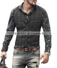 Load image into Gallery viewer, mens suit vests men brown black waistcoat vest man plaid steampunk jacket striped tweed v-neck slim fit gilet wedding clothing
