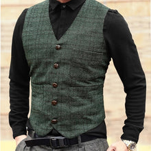 Load image into Gallery viewer, mens suit vests men brown black waistcoat vest man plaid steampunk jacket striped tweed v-neck slim fit gilet wedding clothing
