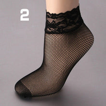 Load image into Gallery viewer, 1Pair Black High Elasticity Socks Unique design Women Summer Mesh Silk Socks Lace Sexy Ultrathin Transparent Nylon Short Socks
