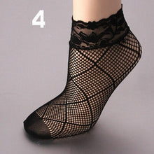Load image into Gallery viewer, 1Pair Black High Elasticity Socks Unique design Women Summer Mesh Silk Socks Lace Sexy Ultrathin Transparent Nylon Short Socks
