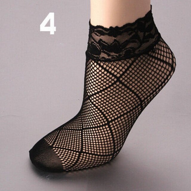 1Pair Black High Elasticity Socks Unique design Women Summer Mesh Silk Socks Lace Sexy Ultrathin Transparent Nylon Short Socks