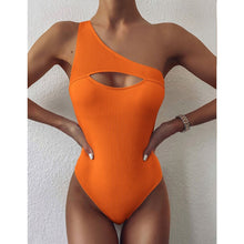 Load image into Gallery viewer, Micendy One Shoulder Swimsuit Women Sexy Hollow Out Swimwear Summer Black Bathing Suits Beach Swim High Waist One Piece Monokini
