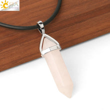 Load image into Gallery viewer, CSJA Natural Stone Necklace Crystal Pendant Necklaces Hexagonal Bullet Reiki Chakra Real Raw Pink Purple Gem Women Jewelry E056
