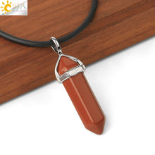 Load image into Gallery viewer, CSJA Natural Stone Necklace Crystal Pendant Necklaces Hexagonal Bullet Reiki Chakra Real Raw Pink Purple Gem Women Jewelry E056
