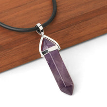 Load image into Gallery viewer, CSJA Natural Stone Necklace Crystal Pendant Necklaces Hexagonal Bullet Reiki Chakra Real Raw Pink Purple Gem Women Jewelry E056
