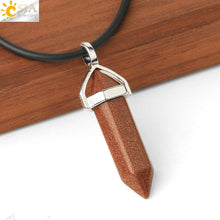 Load image into Gallery viewer, CSJA Natural Stone Necklace Crystal Pendant Necklaces Hexagonal Bullet Reiki Chakra Real Raw Pink Purple Gem Women Jewelry E056
