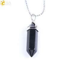 Load image into Gallery viewer, CSJA Natural Stone Necklace Crystal Pendant Necklaces Hexagonal Bullet Reiki Chakra Real Raw Pink Purple Gem Women Jewelry E056
