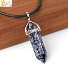 Load image into Gallery viewer, CSJA Natural Stone Necklace Crystal Pendant Necklaces Hexagonal Bullet Reiki Chakra Real Raw Pink Purple Gem Women Jewelry E056
