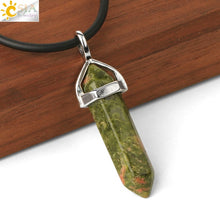 Load image into Gallery viewer, CSJA Natural Stone Necklace Crystal Pendant Necklaces Hexagonal Bullet Reiki Chakra Real Raw Pink Purple Gem Women Jewelry E056
