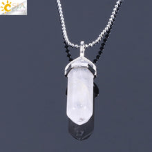 Load image into Gallery viewer, CSJA Natural Stone Necklace Crystal Pendant Necklaces Hexagonal Bullet Reiki Chakra Real Raw Pink Purple Gem Women Jewelry E056
