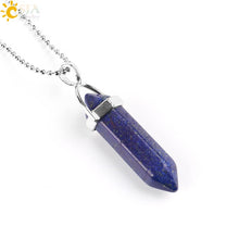 Load image into Gallery viewer, CSJA Natural Stone Necklace Crystal Pendant Necklaces Hexagonal Bullet Reiki Chakra Real Raw Pink Purple Gem Women Jewelry E056
