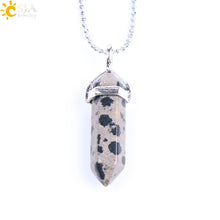 Load image into Gallery viewer, CSJA Natural Stone Necklace Crystal Pendant Necklaces Hexagonal Bullet Reiki Chakra Real Raw Pink Purple Gem Women Jewelry E056
