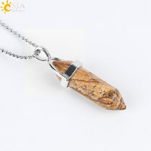 Load image into Gallery viewer, CSJA Natural Stone Necklace Crystal Pendant Necklaces Hexagonal Bullet Reiki Chakra Real Raw Pink Purple Gem Women Jewelry E056
