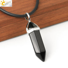 Load image into Gallery viewer, CSJA Natural Stone Necklace Crystal Pendant Necklaces Hexagonal Bullet Reiki Chakra Real Raw Pink Purple Gem Women Jewelry E056
