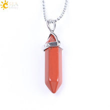 Load image into Gallery viewer, CSJA Natural Stone Necklace Crystal Pendant Necklaces Hexagonal Bullet Reiki Chakra Real Raw Pink Purple Gem Women Jewelry E056
