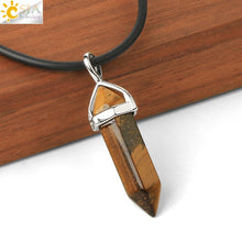 Load image into Gallery viewer, CSJA Natural Stone Necklace Crystal Pendant Necklaces Hexagonal Bullet Reiki Chakra Real Raw Pink Purple Gem Women Jewelry E056
