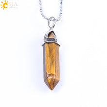 Load image into Gallery viewer, CSJA Natural Stone Necklace Crystal Pendant Necklaces Hexagonal Bullet Reiki Chakra Real Raw Pink Purple Gem Women Jewelry E056
