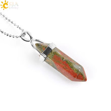 Load image into Gallery viewer, CSJA Natural Stone Necklace Crystal Pendant Necklaces Hexagonal Bullet Reiki Chakra Real Raw Pink Purple Gem Women Jewelry E056
