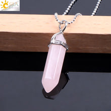 Load image into Gallery viewer, CSJA Natural Stone Necklace Crystal Pendant Necklaces Hexagonal Bullet Reiki Chakra Real Raw Pink Purple Gem Women Jewelry E056
