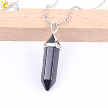 Load image into Gallery viewer, CSJA Natural Stone Necklace Crystal Pendant Necklaces Hexagonal Bullet Reiki Chakra Real Raw Pink Purple Gem Women Jewelry E056
