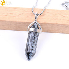 Load image into Gallery viewer, CSJA Natural Stone Necklace Crystal Pendant Necklaces Hexagonal Bullet Reiki Chakra Real Raw Pink Purple Gem Women Jewelry E056
