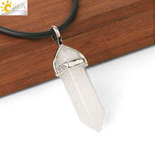 Load image into Gallery viewer, CSJA Natural Stone Necklace Crystal Pendant Necklaces Hexagonal Bullet Reiki Chakra Real Raw Pink Purple Gem Women Jewelry E056
