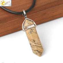 Load image into Gallery viewer, CSJA Natural Stone Necklace Crystal Pendant Necklaces Hexagonal Bullet Reiki Chakra Real Raw Pink Purple Gem Women Jewelry E056
