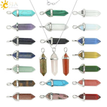Load image into Gallery viewer, CSJA Natural Stone Necklace Crystal Pendant Necklaces Hexagonal Bullet Reiki Chakra Real Raw Pink Purple Gem Women Jewelry E056

