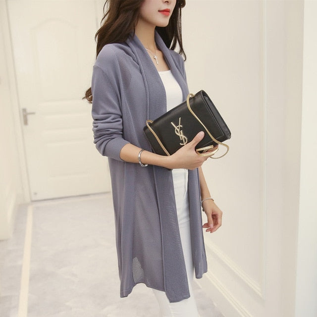 2021 spring summer air conditioning shirt women's medium-long long-sleeve loose sweater female cardigan thin outerwear OH100