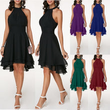 Load image into Gallery viewer, Summer Women Dress Elegant Cropped Layered High Waist Halter Sleeveless Midi Dress Solid Color Chiffon Party Slim Midi Dress
