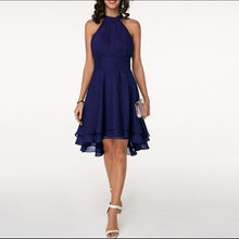Load image into Gallery viewer, Summer Women Dress Elegant Cropped Layered High Waist Halter Sleeveless Midi Dress Solid Color Chiffon Party Slim Midi Dress
