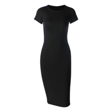 Load image into Gallery viewer, Knitted Cotton Long Spring Dress Fashion O-Neck Short Sleeve Office Lady Summer Dress Plus Size Casual Pencil Vestido Party Robe
