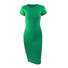 Load image into Gallery viewer, Knitted Cotton Long Spring Dress Fashion O-Neck Short Sleeve Office Lady Summer Dress Plus Size Casual Pencil Vestido Party Robe
