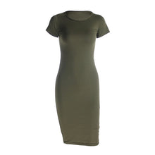 Load image into Gallery viewer, Knitted Cotton Long Spring Dress Fashion O-Neck Short Sleeve Office Lady Summer Dress Plus Size Casual Pencil Vestido Party Robe
