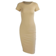 Load image into Gallery viewer, Knitted Cotton Long Spring Dress Fashion O-Neck Short Sleeve Office Lady Summer Dress Plus Size Casual Pencil Vestido Party Robe

