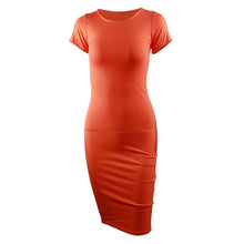Load image into Gallery viewer, Knitted Cotton Long Spring Dress Fashion O-Neck Short Sleeve Office Lady Summer Dress Plus Size Casual Pencil Vestido Party Robe

