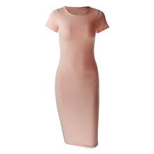 Load image into Gallery viewer, Knitted Cotton Long Spring Dress Fashion O-Neck Short Sleeve Office Lady Summer Dress Plus Size Casual Pencil Vestido Party Robe
